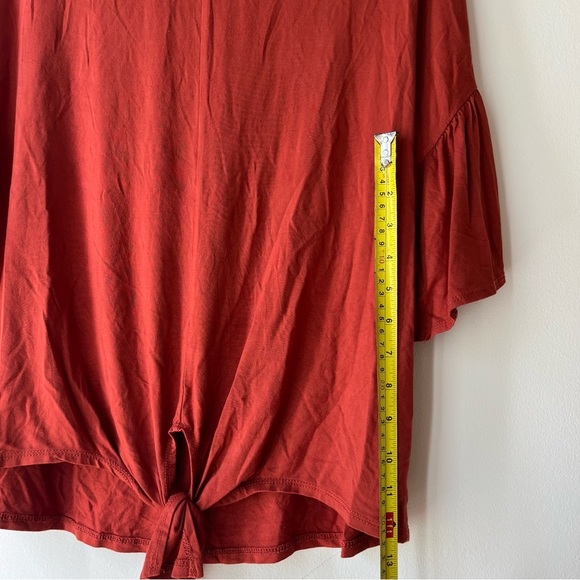 Emelia Oversized Tie Front Flutter Sleeve Top Rust Red Small Made in USA Modal - Picture 10 of 11